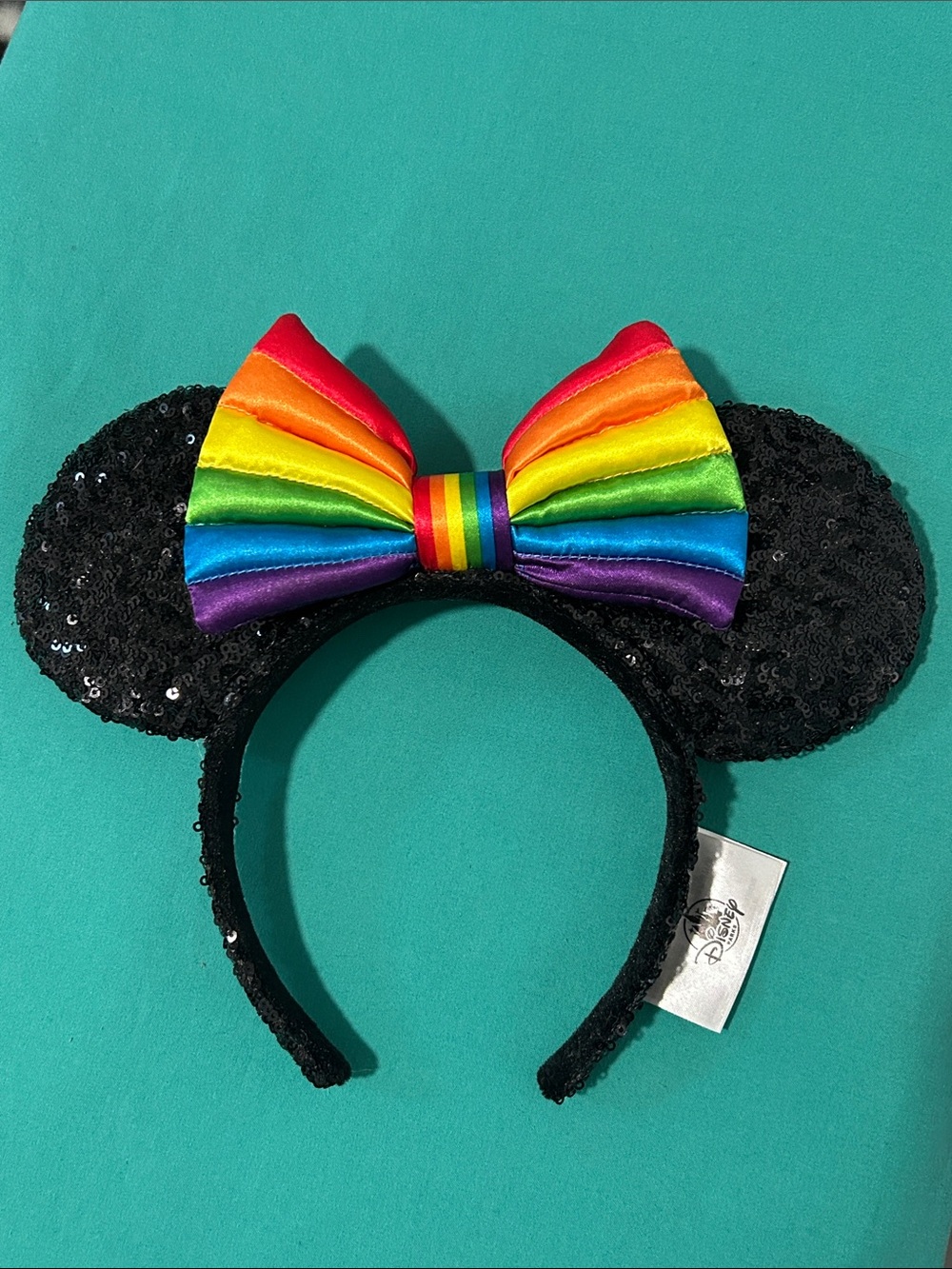 Disney Rainbow Bow Black Sequin Minnie Ear Headband - OS